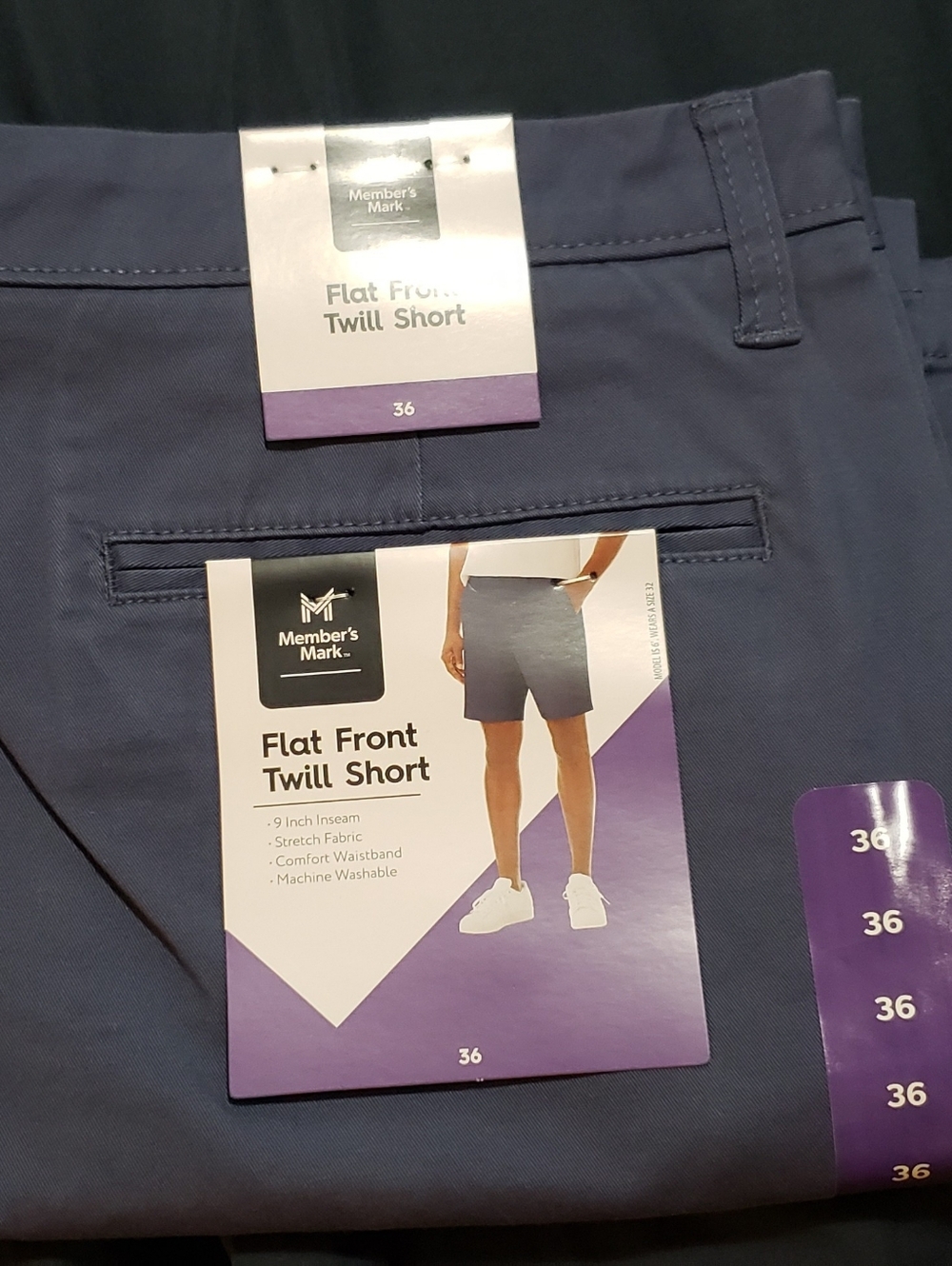 NWT-Navy Flat Front Twill Shorts - Men's